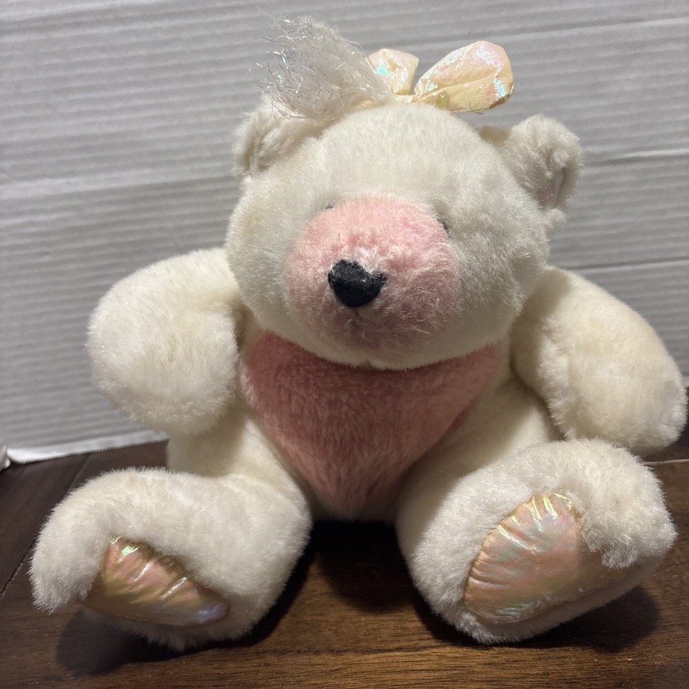 Vintage Mattel Ice Tickle Polar Bear‎ 9" Stuffed Plush 1993 No Locket Pink Shiny